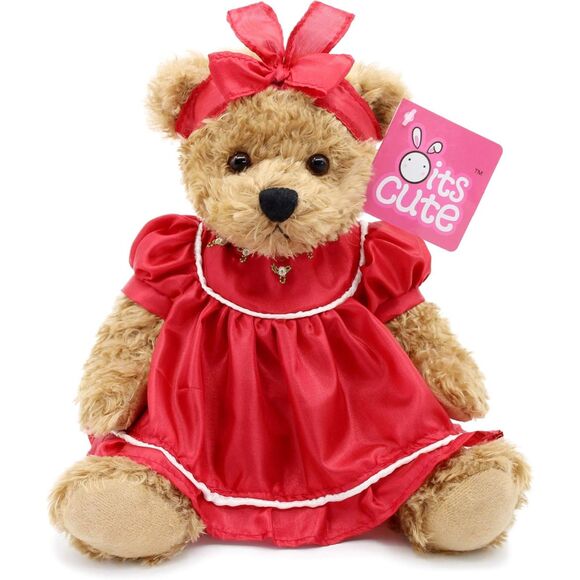 10" Oitscute Red Small Teddy Bear with Cloth Stuffed Animal Soft Plush Toy - Picture 6 of 6